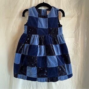 Gap Dress Girls Sz 18-24 Patchwork Velour Sleeveless Blue Stars Unlined